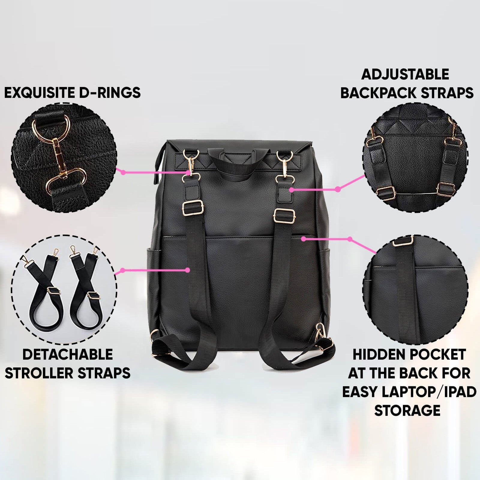 Classic Diaper Backpack | Black - Diaper Bag by Hannah and Henry USA