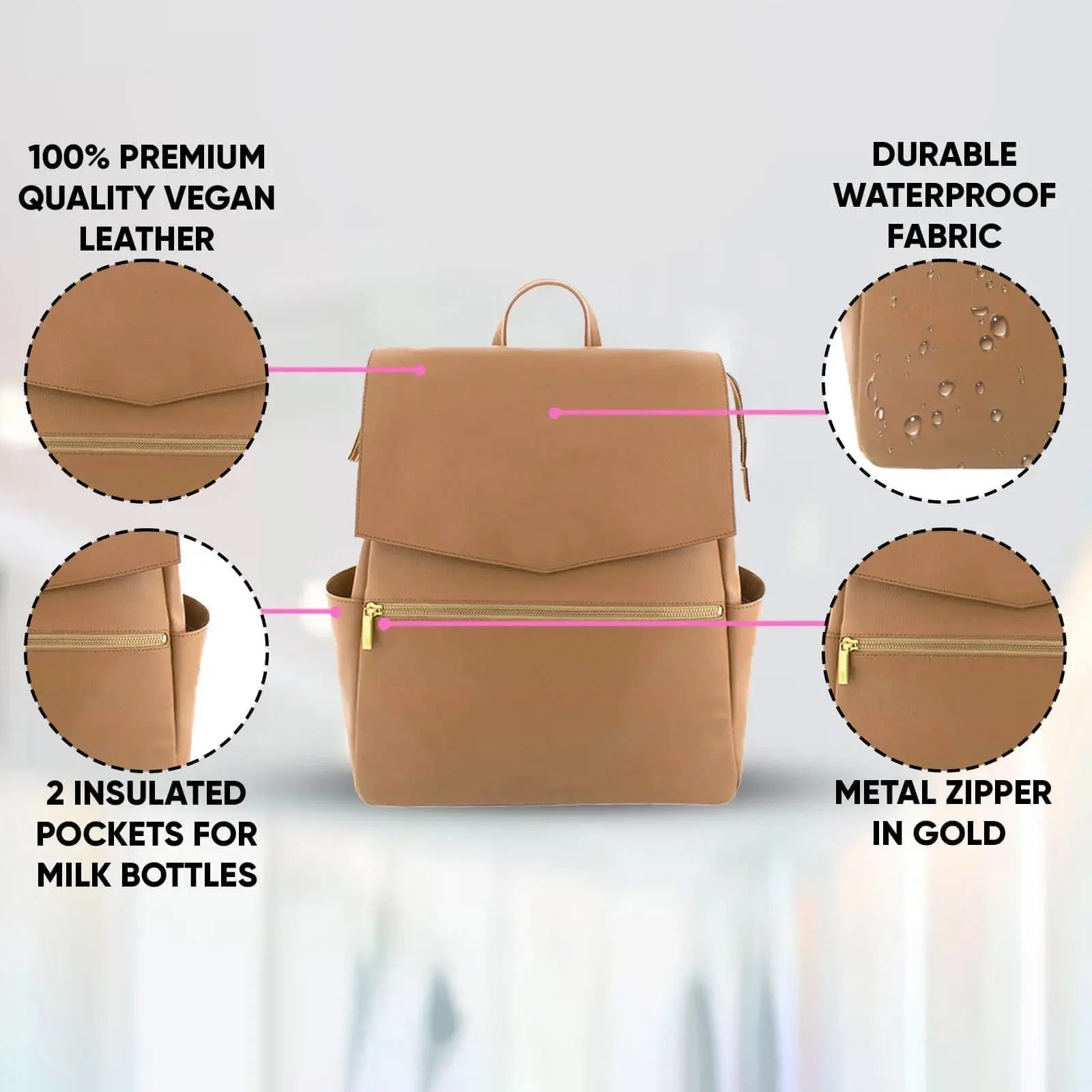 Classic Diaper Backpack Tan - Diaper Bag by Hannah and Henry USA