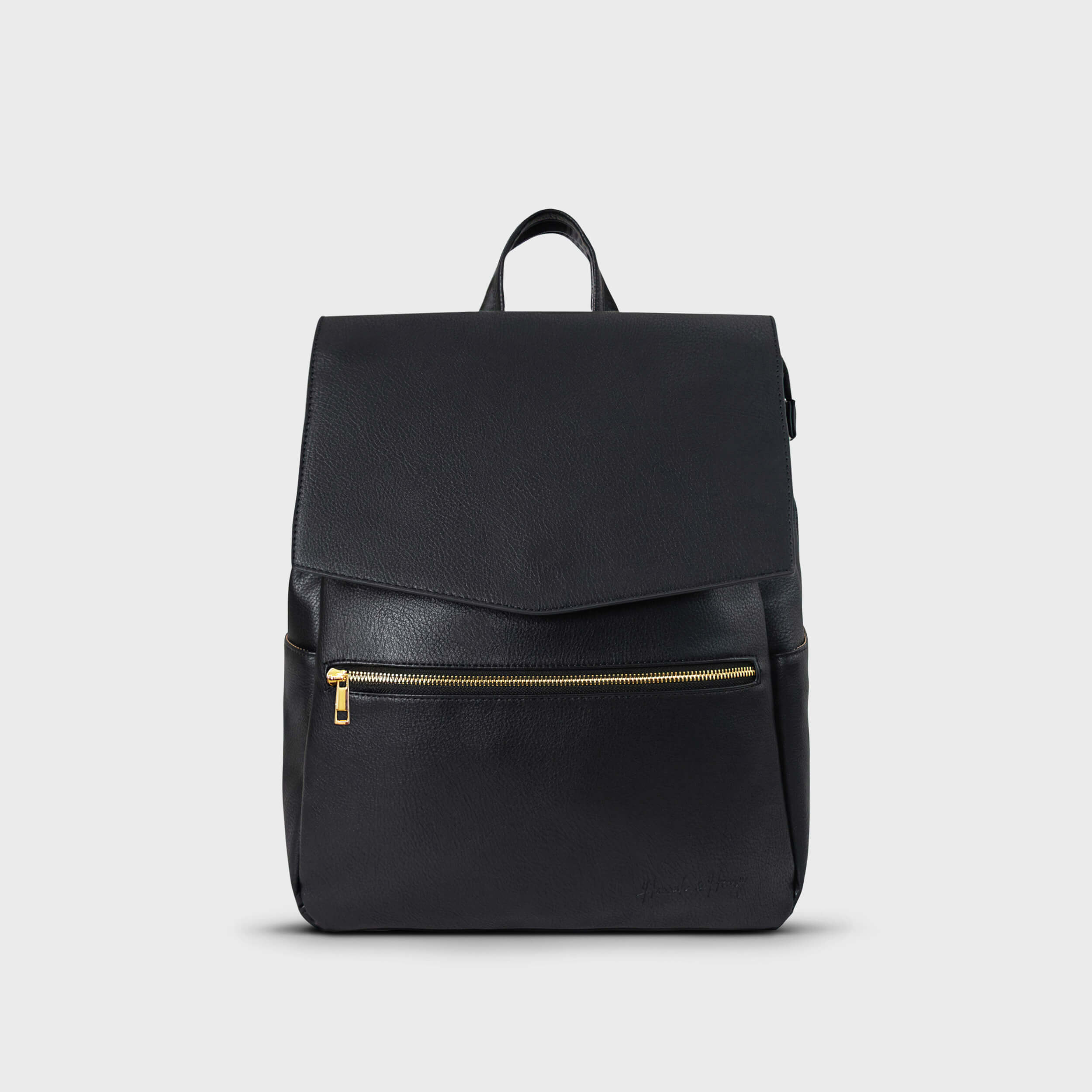 black faux leather diaper backpack Black