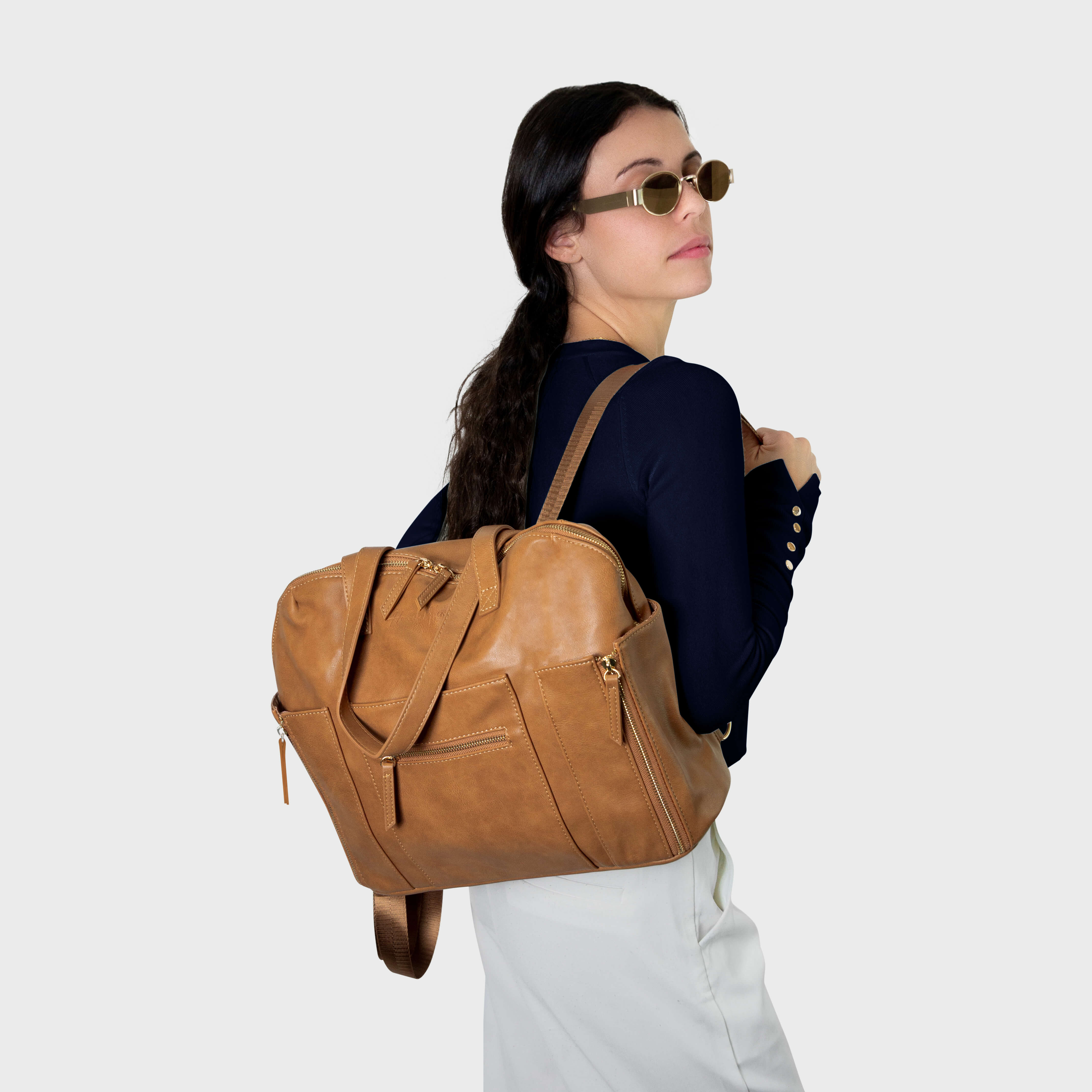 convertible diaper backpack leather BabbleRoo Premium Faux Bag Spacious & Stylish Nappy Organizer Light Brown backed by a U.S MoDRN Diaper Bag Convertible Backpack,