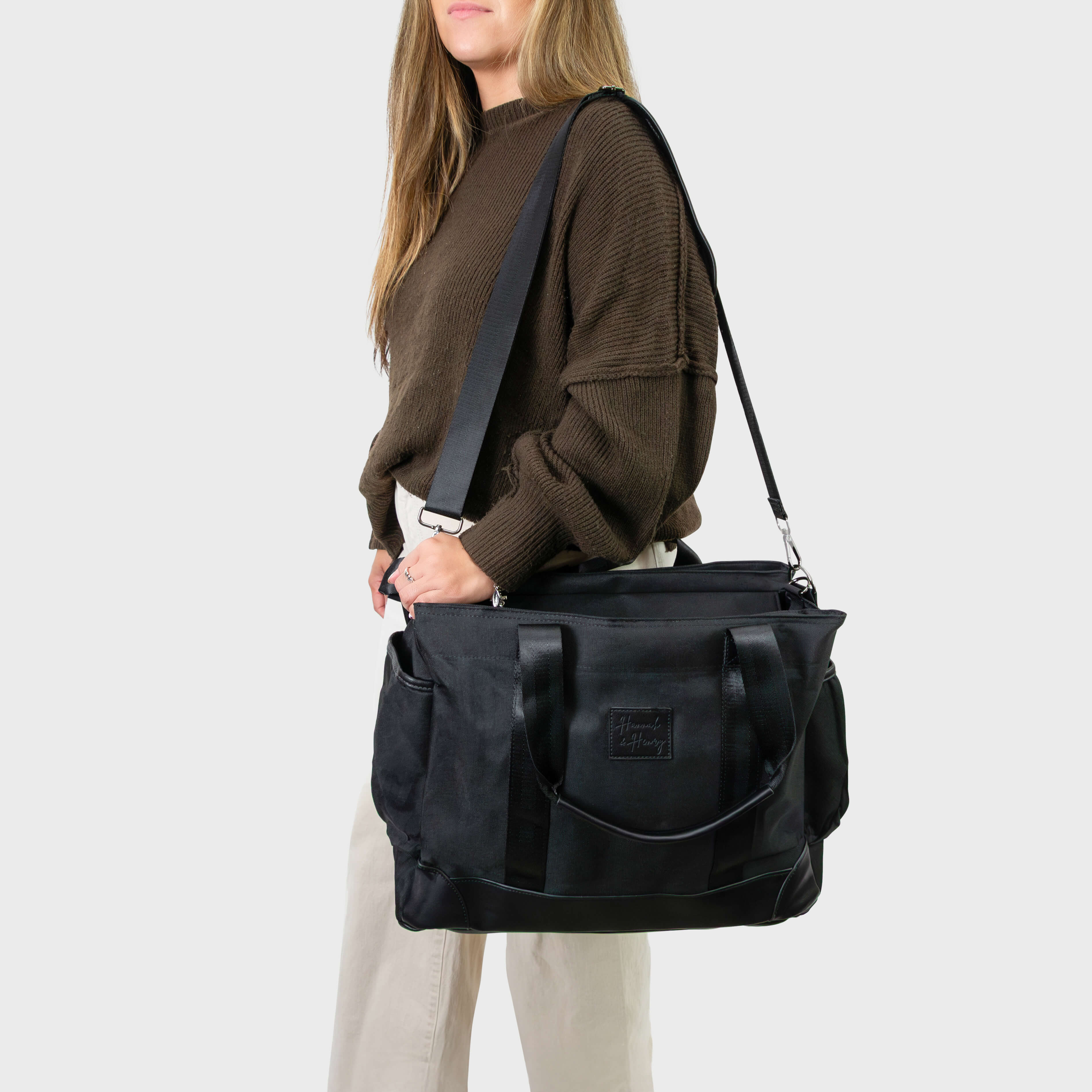 best large travel diaper bag tote Hannah & Henry Charlie Nappy Tote Bag Black