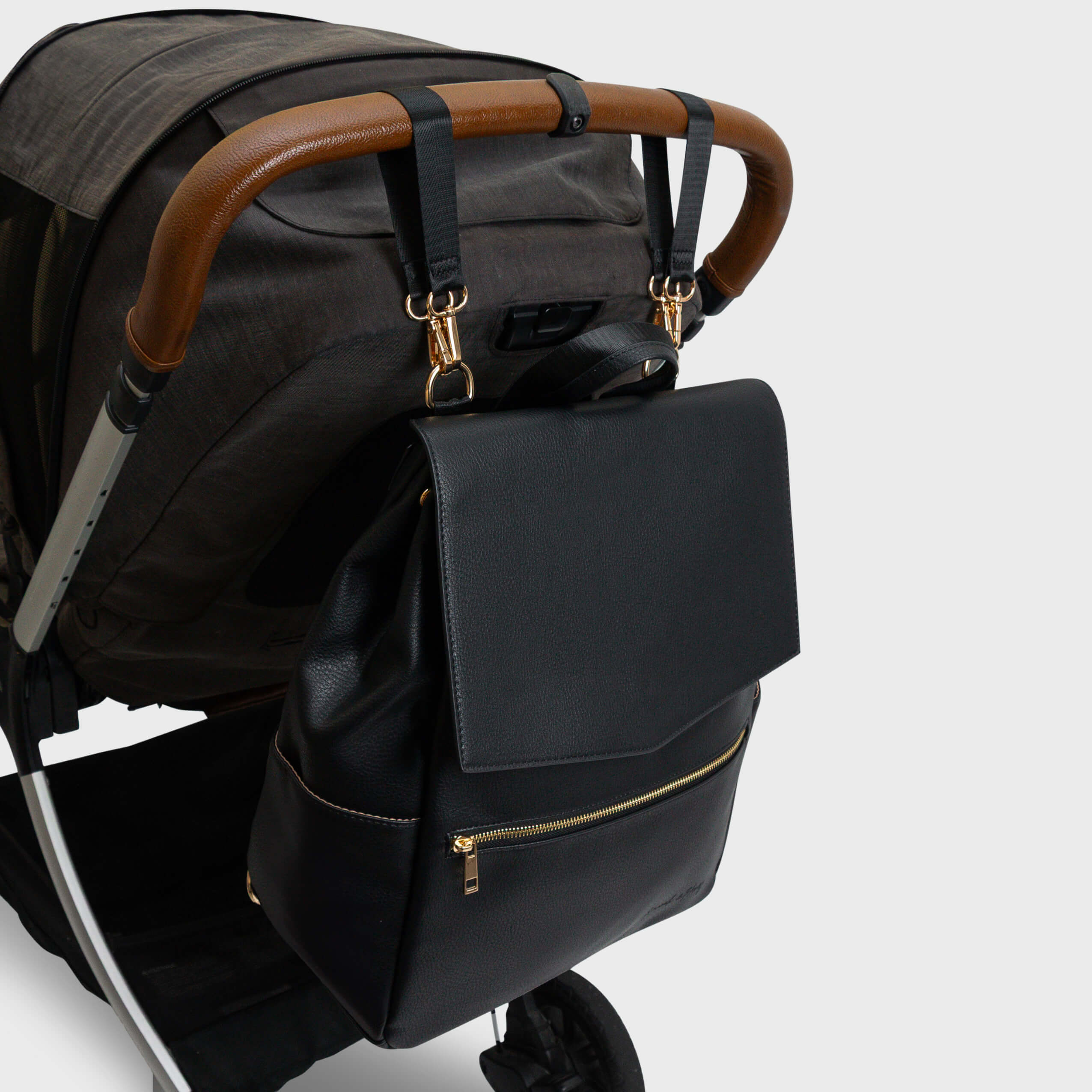 black leather diaper backpack Black
