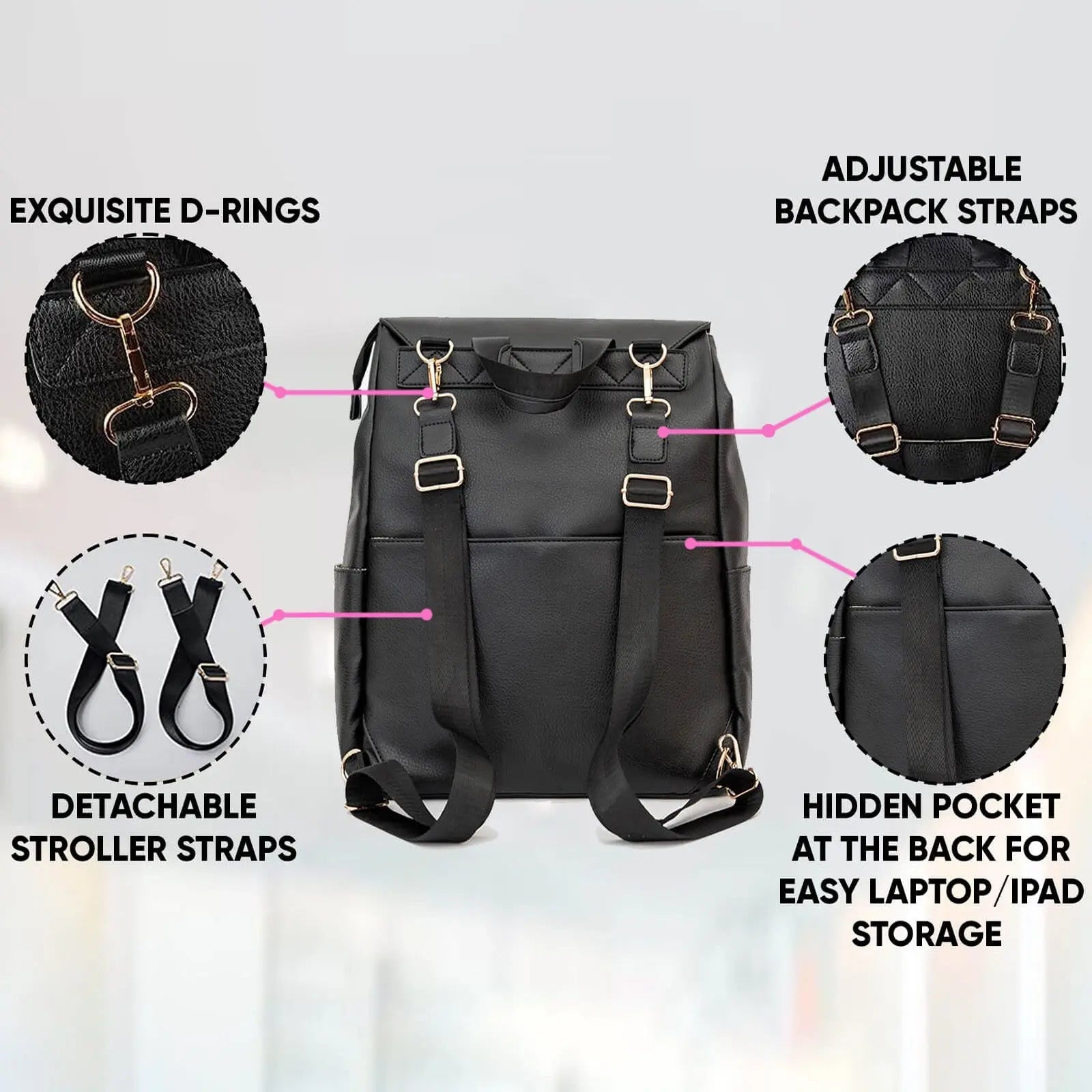 Classic Diaper Backpack Black - Diaper Bag by Hannah and Henry USA